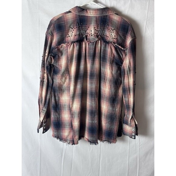 Free‎ People Womens XS Plaid Distressed Stud Longsleeve Button Down Top - Picture 14 of 14
